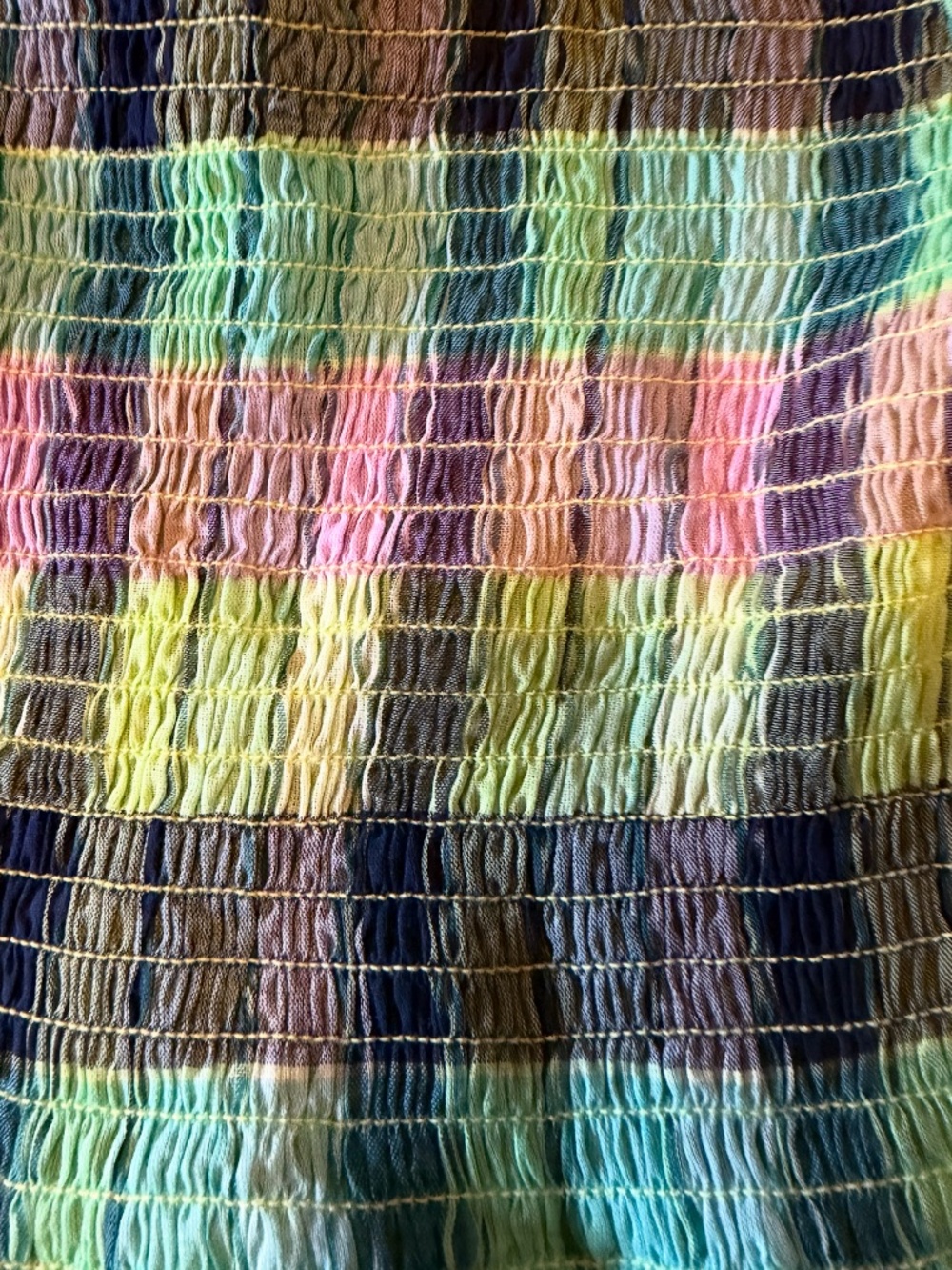 Blue, green and purple boho peasant plaid smocked cotton blouse NWT - Picture 5 of 10